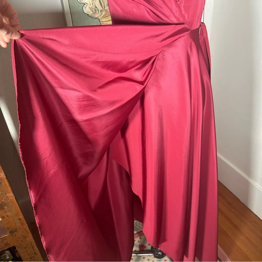 Vintage Burgundy 1980s Nylon and Lace Long Dress with Matching Shrug Jacket - Picture 10 of 15